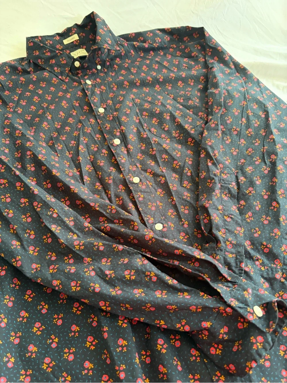 J. Crew Navy Button-Down Shirt with Red & Pink Floral Print Sizse XL